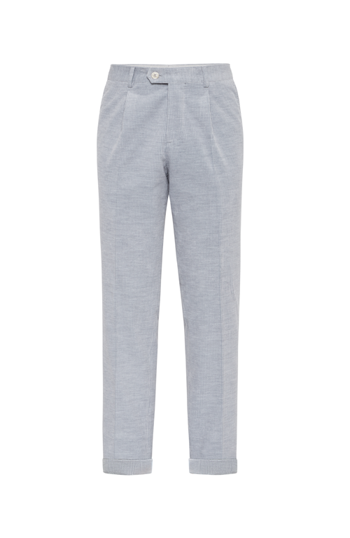 Shop Brunello Cucinelli Cotton And Cashmere Mélange Corduroy Leisure Fit Trousers With Pleat In Silver