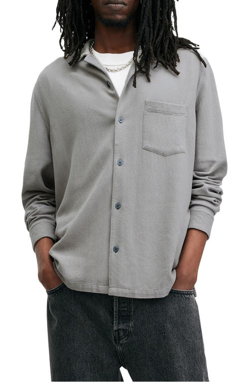 Shop Allsaints Cudi Textured Long Sleeve Camp Shirt In Radio Grey