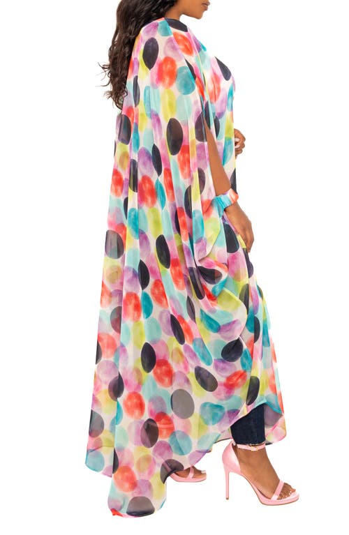 Buxom Couture Polka Dot Print Chiffon Robe With Wrist Bands In Violet Multi