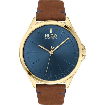 Boss Smash Leather Strap Watch, 4m