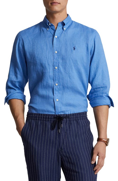 Polo Ralph Lauren Piece Dyed Linen Button-Down Shirt Summer Blue at Nordstrom,