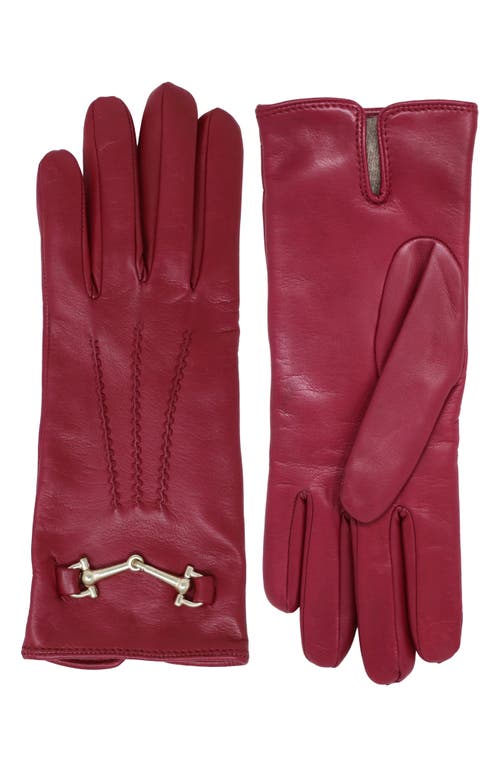 Horsebit Cashmere Lined Leather Gloves in Fuxia