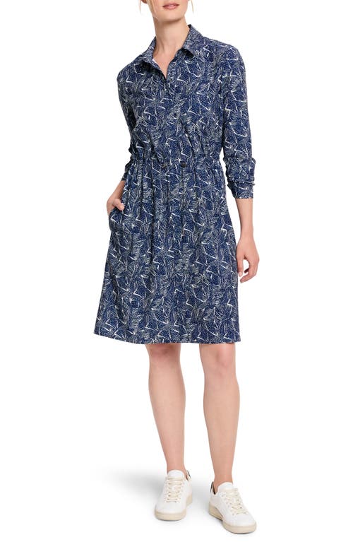 NZ ACTIVE by NIC+ZOE Falling Fan Print Long Sleeve Shirtdress in Indigo Multi 