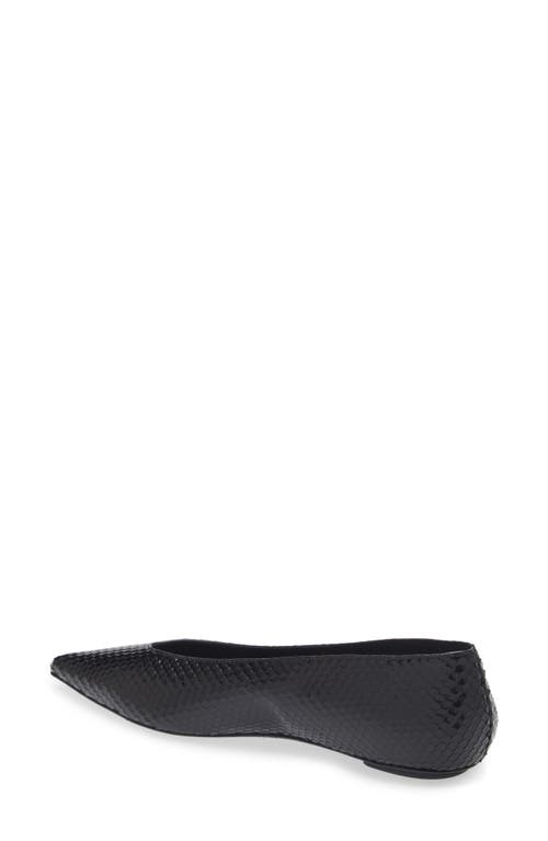 Shop Stuart Weitzman Lina Snakeskin Embossed Pointed Toe Flat In Black