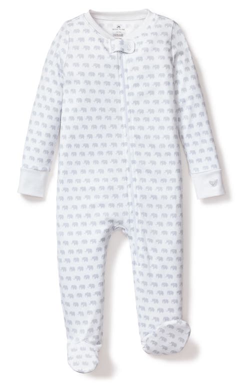 Petite Plume Elephant Print Pima Cotton Footie White at Nordstrom,