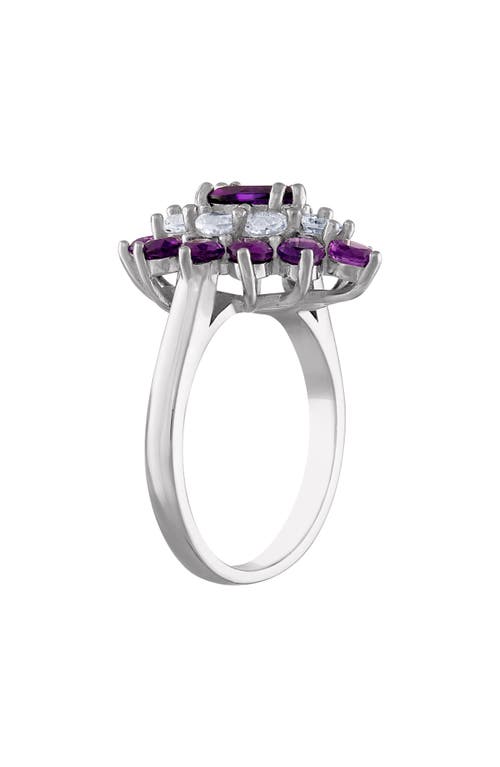 Fzn Sterling Silver Amethyst & Created White Sapphire Double Halo Ring In Amethyst