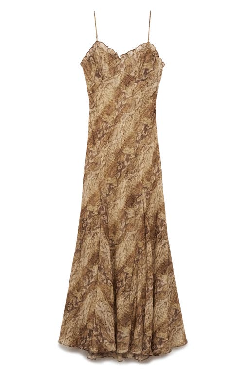 Shop Mango Bella Print Ruffle Trim Maxi Dress In Brown