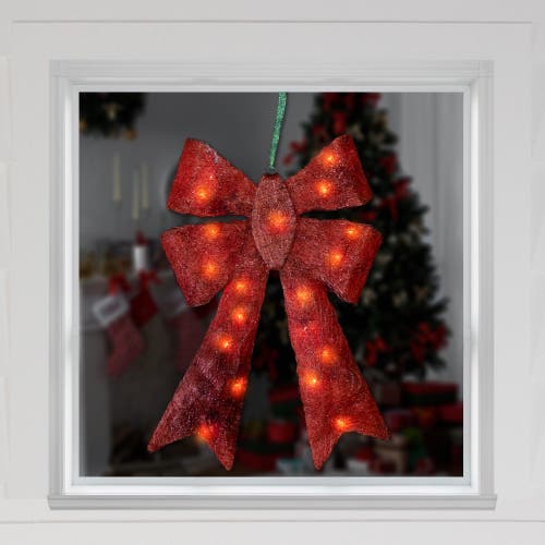Northlight Lighted Sparkling Sisal Outdoor Christmas Double Bow In Red