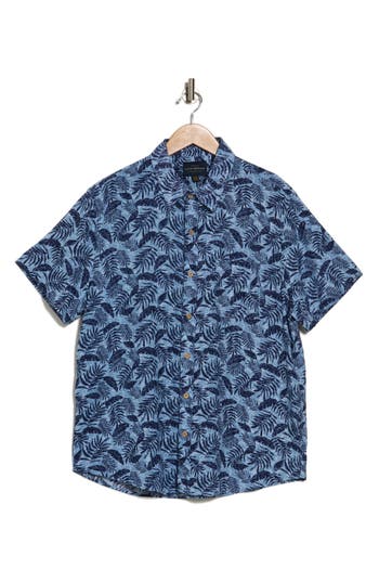 Lucky Brand Print Short Sleeve Button-up Linen Blend Shirt In Floral Print
