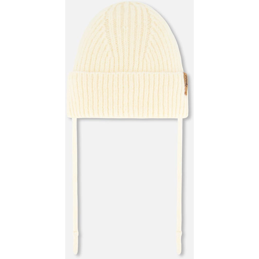 Deux Par Deux Baby Girl's Mid-season Knit Hat With Strings Off White In Whisper White