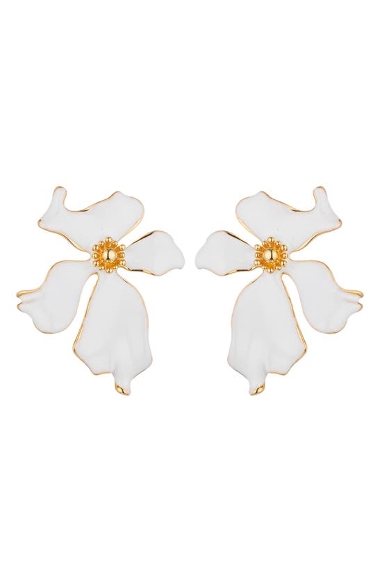 Eye Candy Los Angeles Aya Floral Enamel Stud Earrings In White