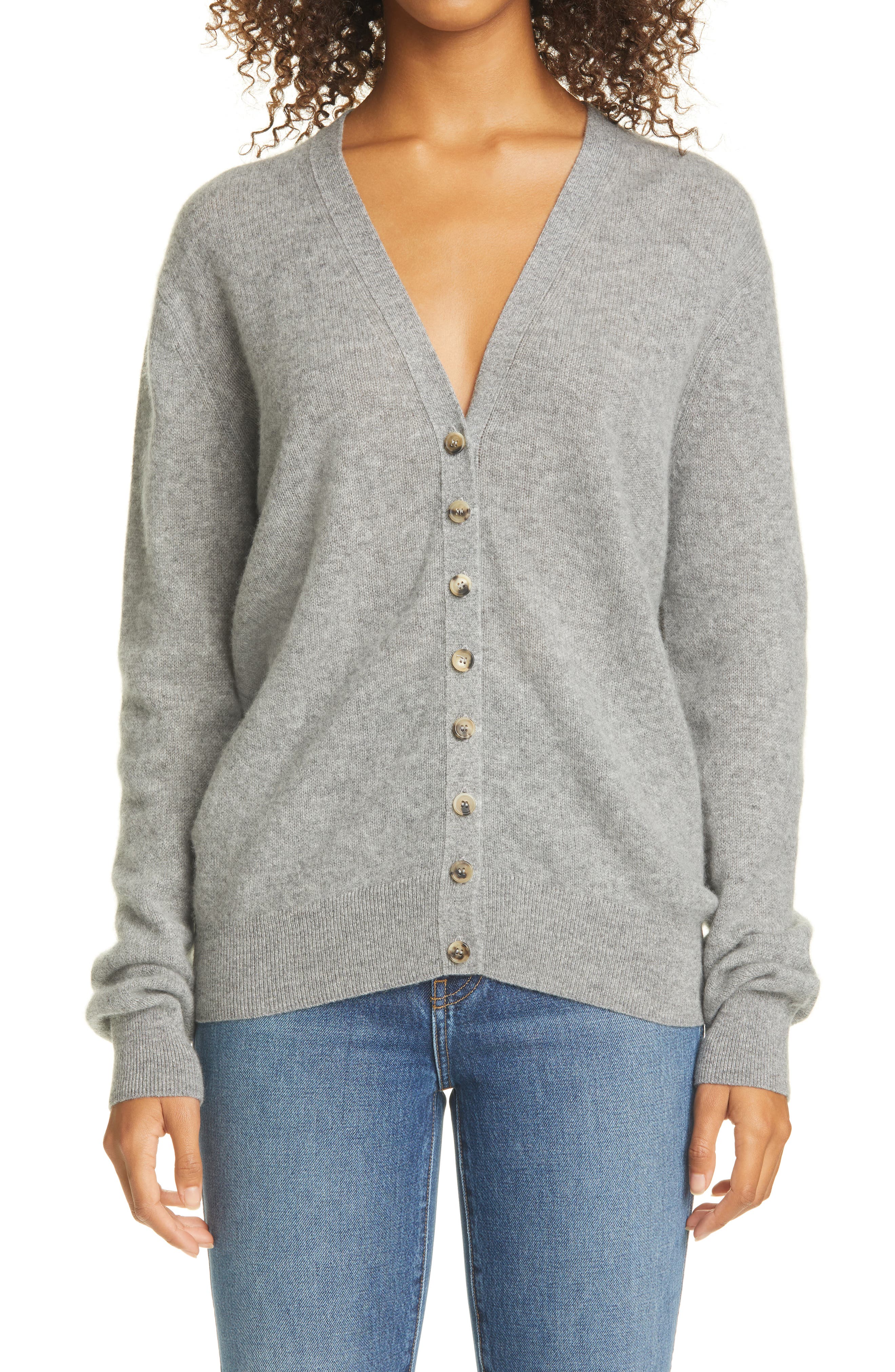 grey button cardigan women's