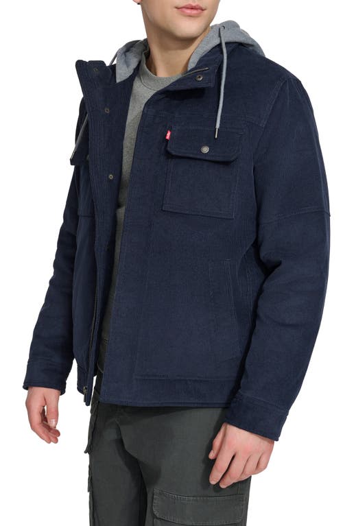 Levi's Men's Hooded Corduroy Zip Jacket In Navy