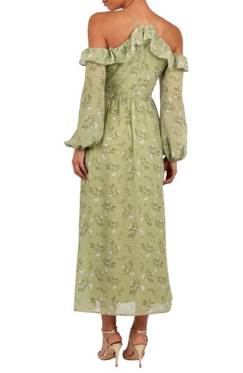 Petal And Pup Petal & Pup Alina Floral Cold Shoulder Long Sleeve Maxi Dress In Green