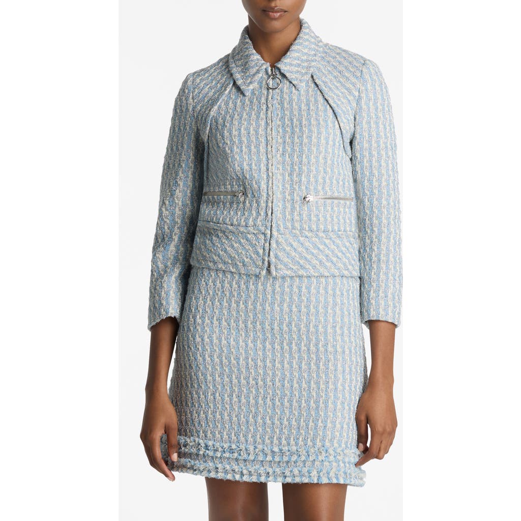 St John St. John Collection Metallic Tweed Zip-up Jacket In Powder Blue/white Multi