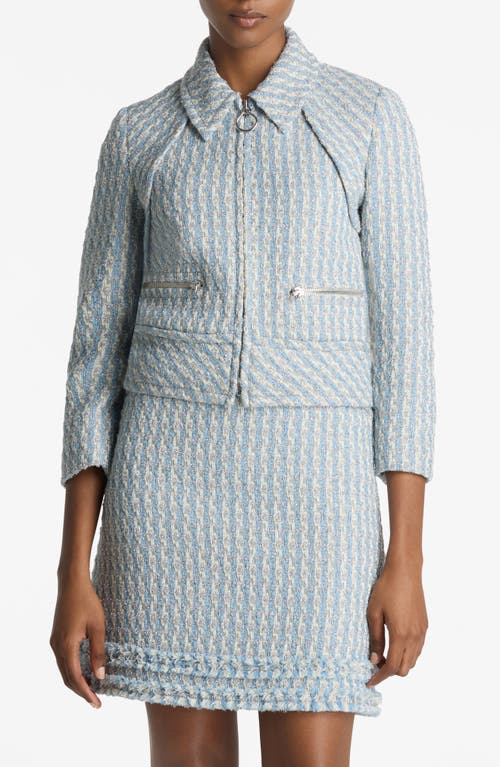 Shop St John St. John Collection Metallic Tweed Zip-up Jacket In Powder Blue/white Multi