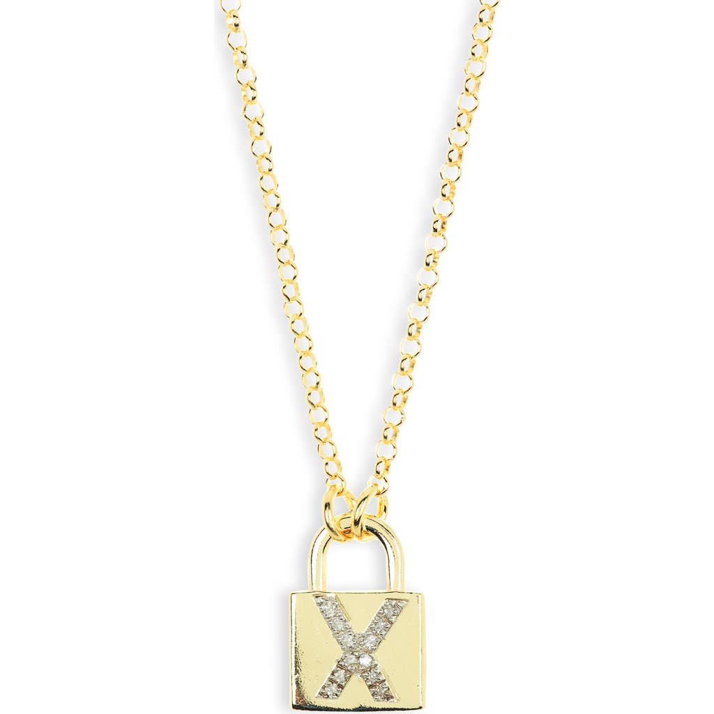 Meshmerise Diamond Padlock Initial Pendant Necklace In Yellow-x