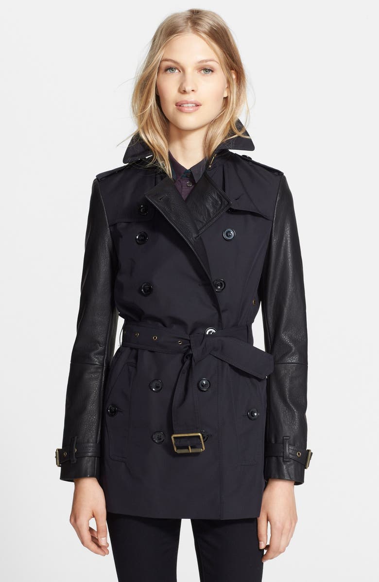 Burberry Brit 'Swansbury' Leather Detail Trench Coat | Nordstrom