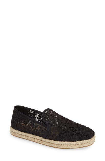 Toms Deconstructed Alpargata Slip-on In Black Floral Lace Fabric