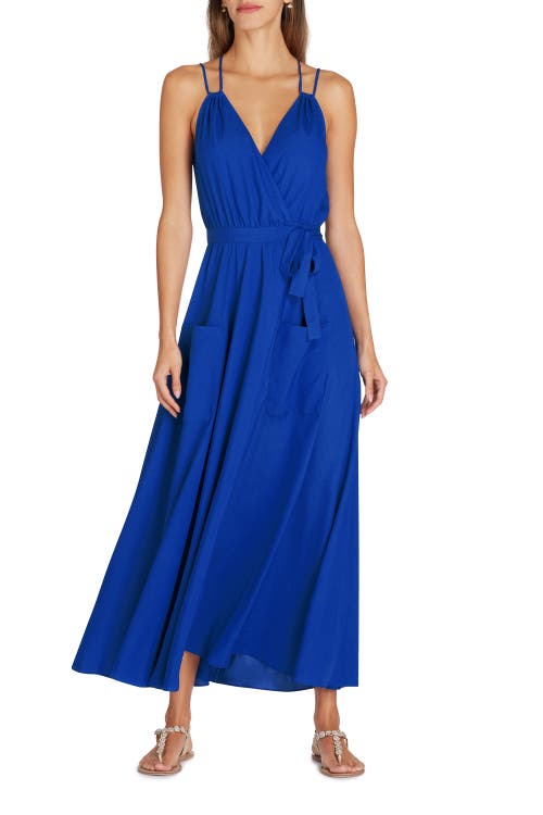 Shop Valimare Amelia Maxi Wrap Crepe De Chine Cover-up Dress In Blue