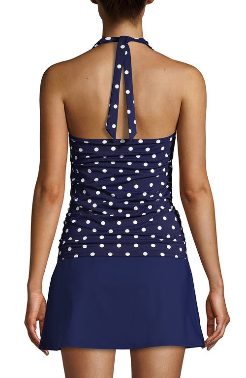 Shop Lands' End Long Chlorine Resistant Square Neck Halter Tankini Swimsuit Top In Deep Sea Polka Dot