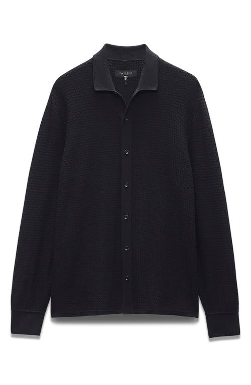 Shop Rag & Bone Hayes Textured Knit Button-up Shirt In Black