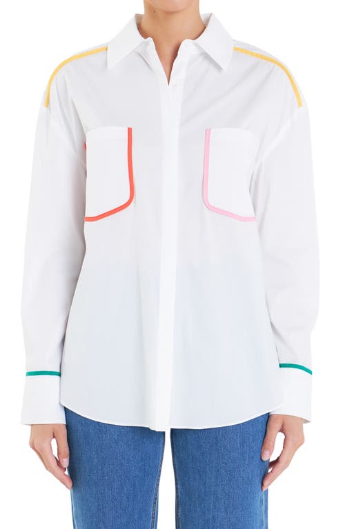 Shop English Factory Flat Binding Button-up Shirt In White Multi