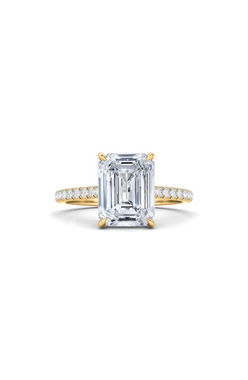 Shop Hautecarat Emerald Cut Pavé Lab Grown Diamond Ring In 3.00 Ctw 18k Yellow Gold