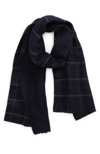 Vince Creekside Plaid Double Face Wool & Cashmere Scarf In Navy