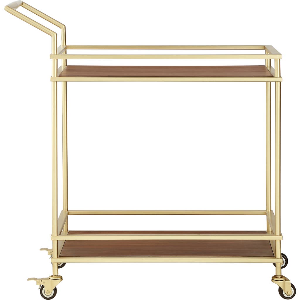 Shop Inspired Home Rolling Bar Cart In Gold/walnut