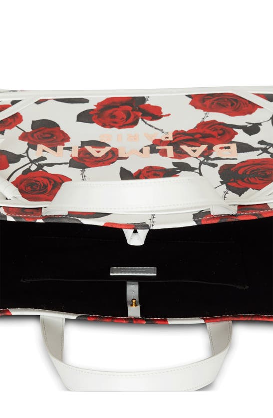 Shop Balmain Medium B-army Rose Canvas & Leather Shopper Tote In Gbs White/ Black/ Red