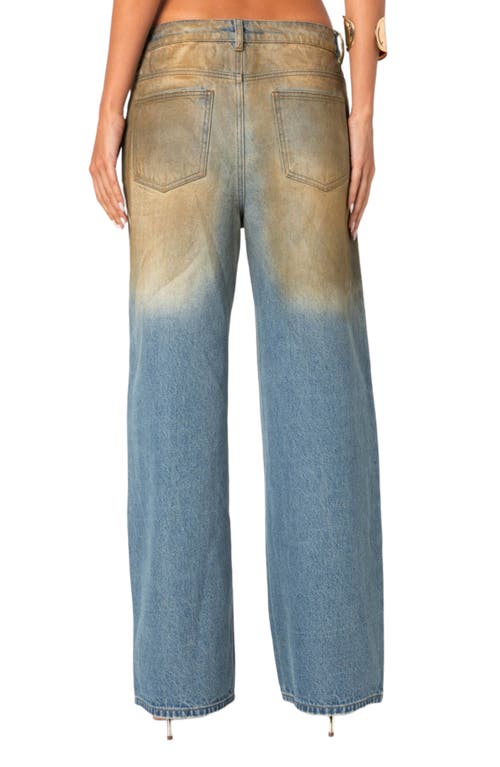 Shop Edikted Muddy Wash Wide Leg Jeans In Blue-washed