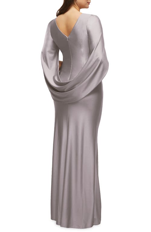 Shop After Six Cape Sleeve Satin Gown In Cashmere Gray