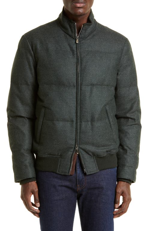 Thom Sweeney Quilted Wool & Cashmere Twill Bomber Jacket in Green