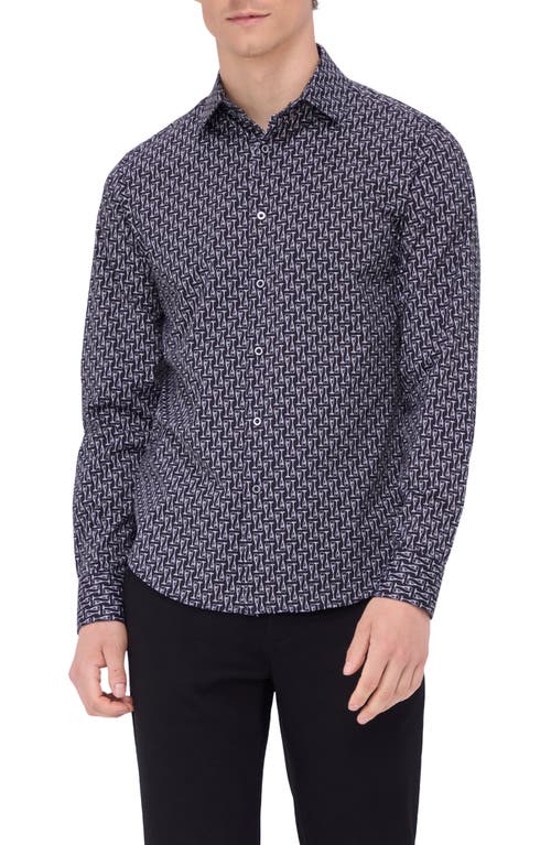 Shop Bugatchi James Ooohcotton® Champagne Print Button-up Shirt In Black