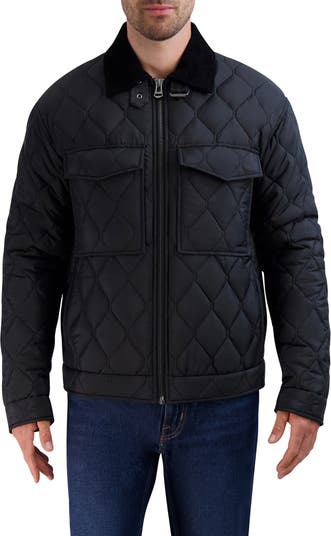 Cole Haan Men's Quilted Jacket with Wool Yoke, Black, Small at  Men's  Clothing store