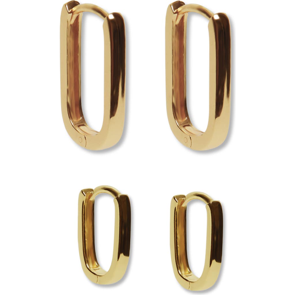 Argento Vivo Sterling Silver Set Of Two Oblong Hoop Earrings In Gold