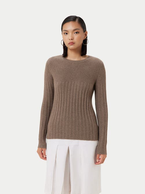 Gobi Mongolian Cashmere Organic Color Rib-knit Cashmere Crew Neck Sweater In Taupe