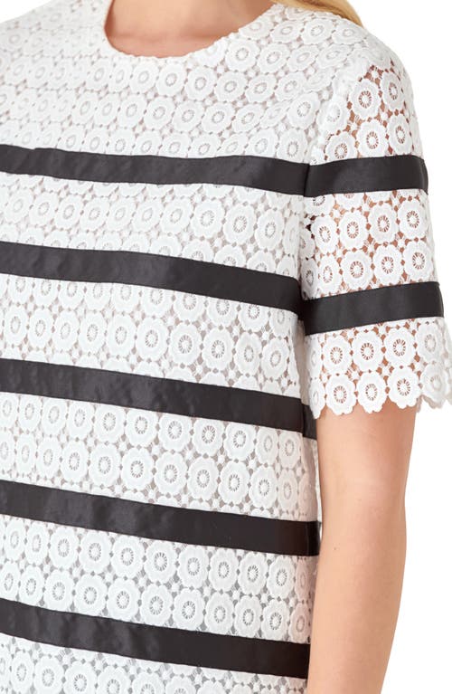 English Factory Lace Stripe Top In White/black