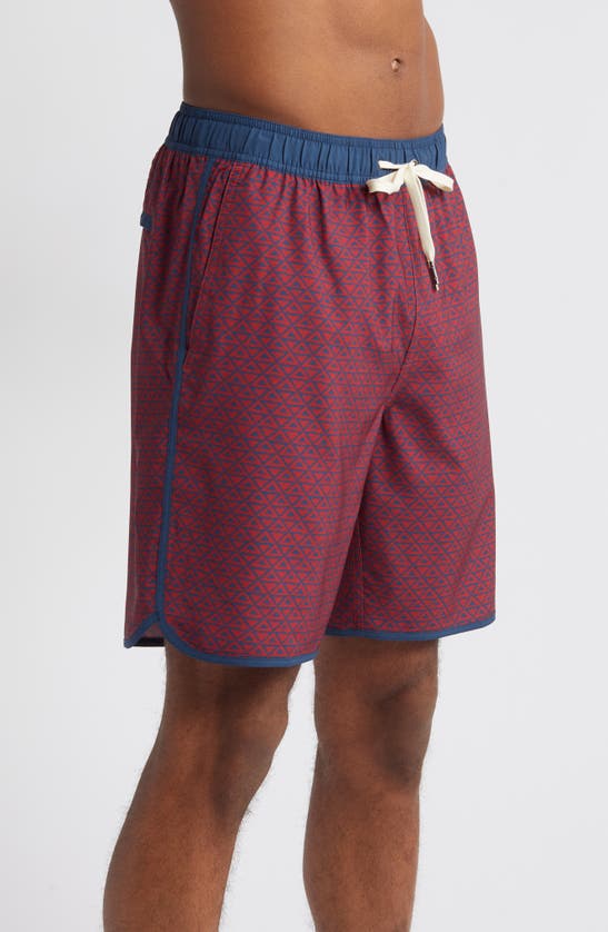 Shop Fair Harbor The Anchor Swim Trunks In Nautical Red Wavy Geo