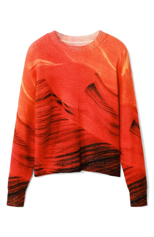 Desigual Vaughn Abstract Print Crewneck Sweater In Orange