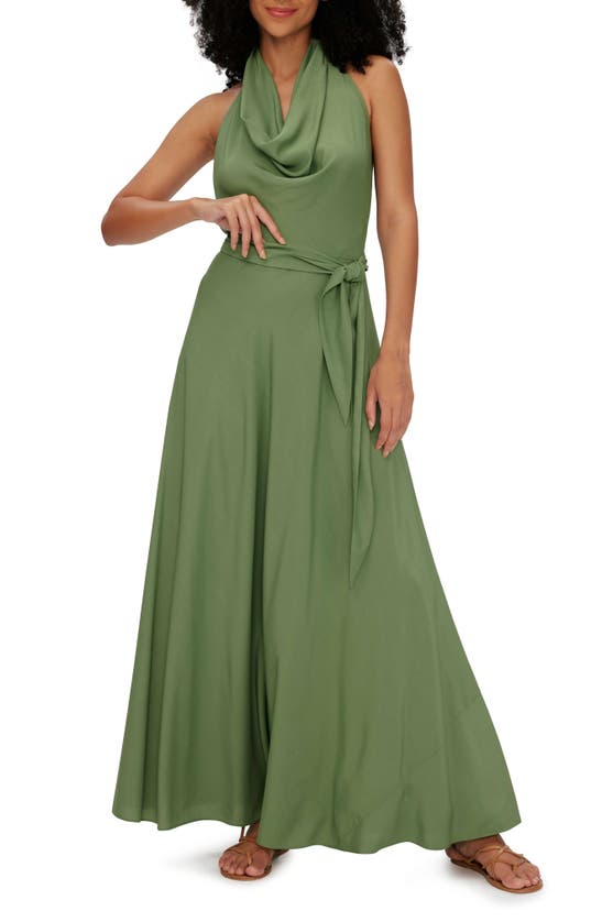 Shop Diane Von Furstenberg Mckibbin Halter Neck Maxi Dress In Military Green