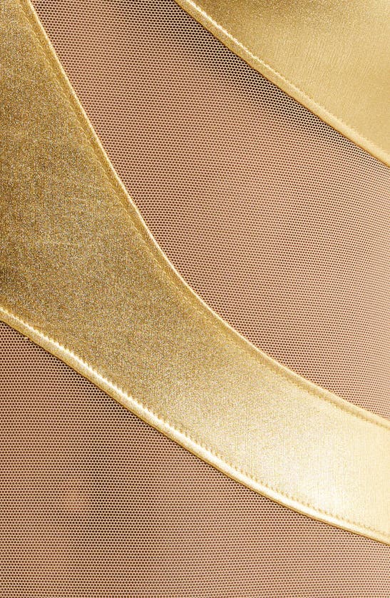 Shop Norma Kamali Snake Mesh One-shoulder Swimsuit In Gold Foil