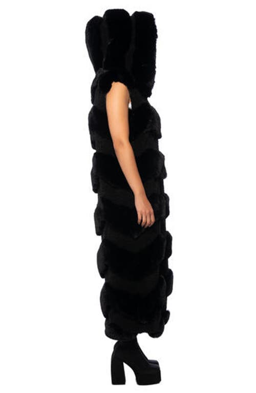 Azalea Wang Hooded Long Faux Shearling Vest With Faux Fur Trim In Black