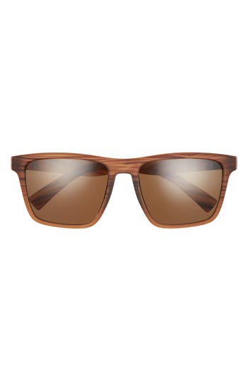 Shop Hurley Cobblestones 57mm Polarized Square Sunglasses In Brown Striated/brown Base