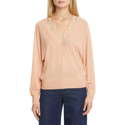 Chloe Lace Trim Wool & Silk Sweater