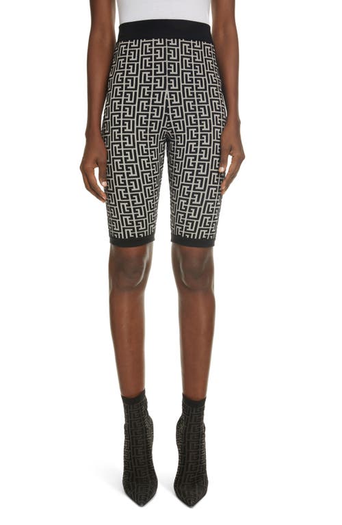 Balmain Monogram Jacquard Bike Shorts In Ivoire/noir