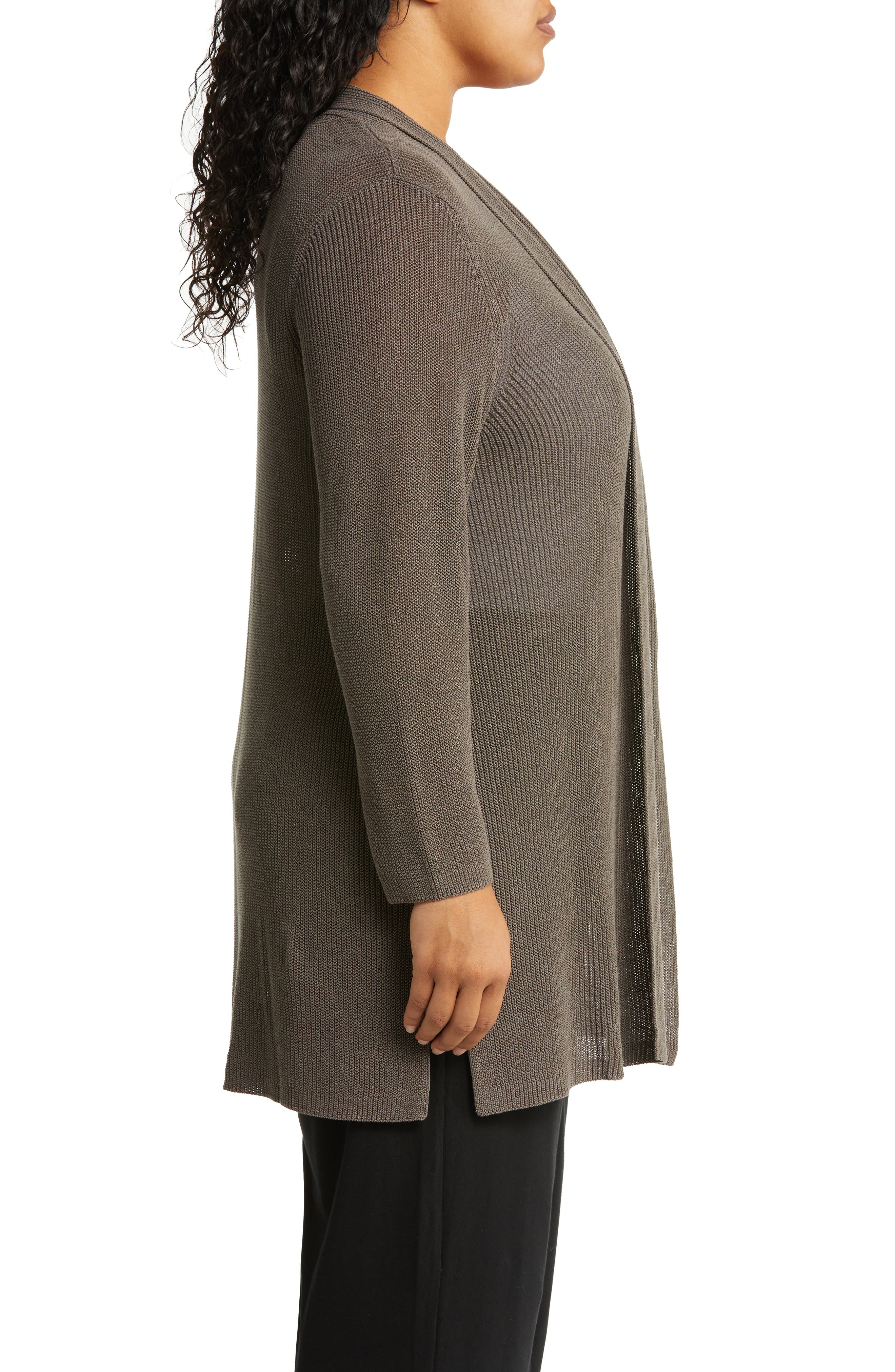 Eileen Fisher Straight Long Organic Cotton \u0026 Silk Cardigan in Rye