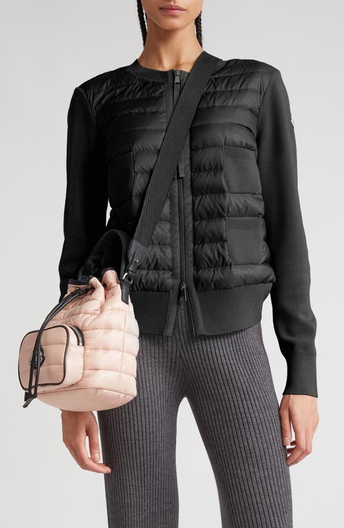 Moncler Mixed Media Quilt Front Wool Cardigan at Nordstrom,