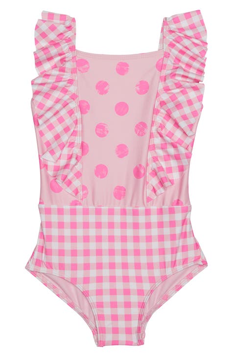 Kids' Polka Dot & Check Ruffle One-Piece Swimsuit (Toddler & Little Girl)